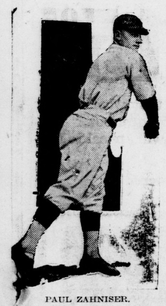 1920s newspaper photo of Washington Senators pitcher Paul Zahniser posing in his pitching motion during the 1926 baseball season.