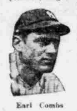 1926 newspaper portrait of Yankees outfielder Earle Combs following an inside-the-park home run in a slugfest against Cleveland.