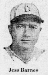 1926 newspaper portrait of Brooklyn Robins pitcher Jess Barnes wearing a baseball cap with a “B” emblem.