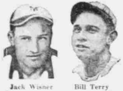 1926 newspaper portraits of Jack Wisner and Bill Terry, New York Giants players highlighted in victory over the Phillies.