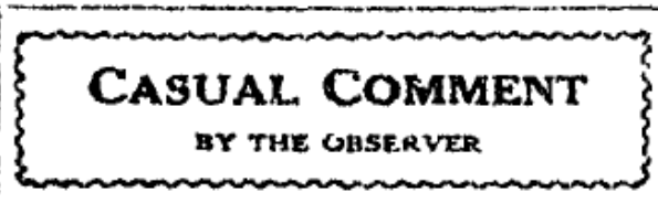 1926 newspaper header reading “Casual Comment by the Observer” above a syndicated baseball commentary column.