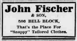 1926 Cincinnati Enquirer advertisement for John Fischer & Son custom tailored clothing at 506 Bell Block.