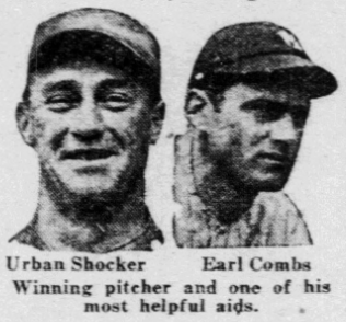 1926 New York Daily News photo portraits of Yankees pitcher Urban Shocker and outfielder Earle Combs during New York’s winning streak against Boston.