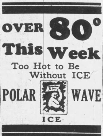 1926 Polar Wave Ice newspaper advertisement promoting ice delivery during an early-season St. Louis heat wave with temperatures expected above 80 degrees.