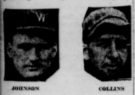Portrait photos of Walter Johnson and Eddie Collins printed in the Washington Daily News during the 1926 American League race.