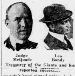 1926 newspaper portraits of Giants treasurer Judge Francis X. McQuade and executive Leo Bondy amid rumors of a New York Giants office shakeup.