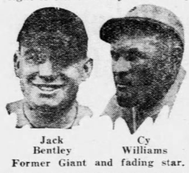1926 newspaper portraits of Jack Bentley and veteran outfielder Cy Williams, illustrating a story about the struggling Philadelphia Phillies.