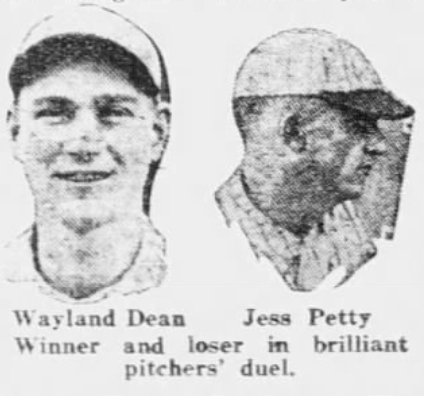 Portraits of Phillies pitcher Wayland Dean and Dodgers pitcher Jess Petty following their 2–1 pitchers' duel on June 27, 1926.