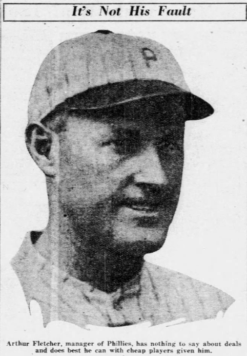 1926 portrait of Philadelphia Phillies manager Arthur Fletcher, featured in a newspaper editorial criticizing the club's ownership rather than its manager.