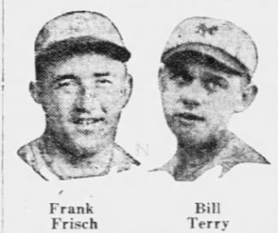 Newspaper portraits of Giants stars Frank Frisch and Bill Terry, both of whom homered against the Phillies on June 21, 1926.