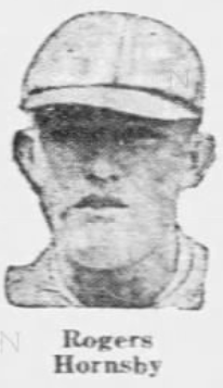 Newspaper portrait of Cardinals player-manager Rogers Hornsby during June 1926 following treatment for a carbuncle on his thigh.