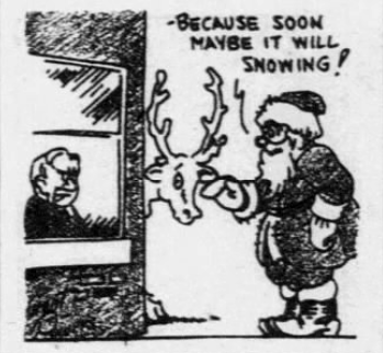 artoon showing Kris Kringle speaking to John McGraw outside a window about a weather-related baseball postponement.