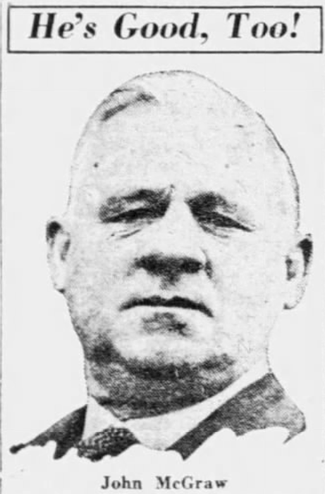 1926 newspaper portrait of New York Giants manager John McGraw featured in an editorial comparing the recognition given to baseball managers.