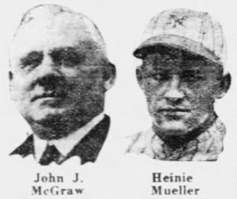 Portraits of Giants manager John McGraw and outfielder Heinie Mueller from a 1926 newspaper.