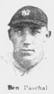1926 newspaper portrait of New York Yankees outfielder Ben Paschal, one of the players expected to replace the injured Bob Meusel.