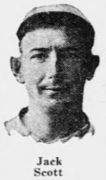 Newspaper portrait of Giants pitcher Jack Scott following his win over Philadelphia in June 1926.