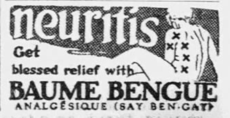 Vintage 1926 Baume Bengué newspaper advertisement for relief from neuritis and muscle pain.