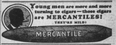 Vintage Mercantile Cigars advertisement promoting mild cigars with bold illustrated branding.