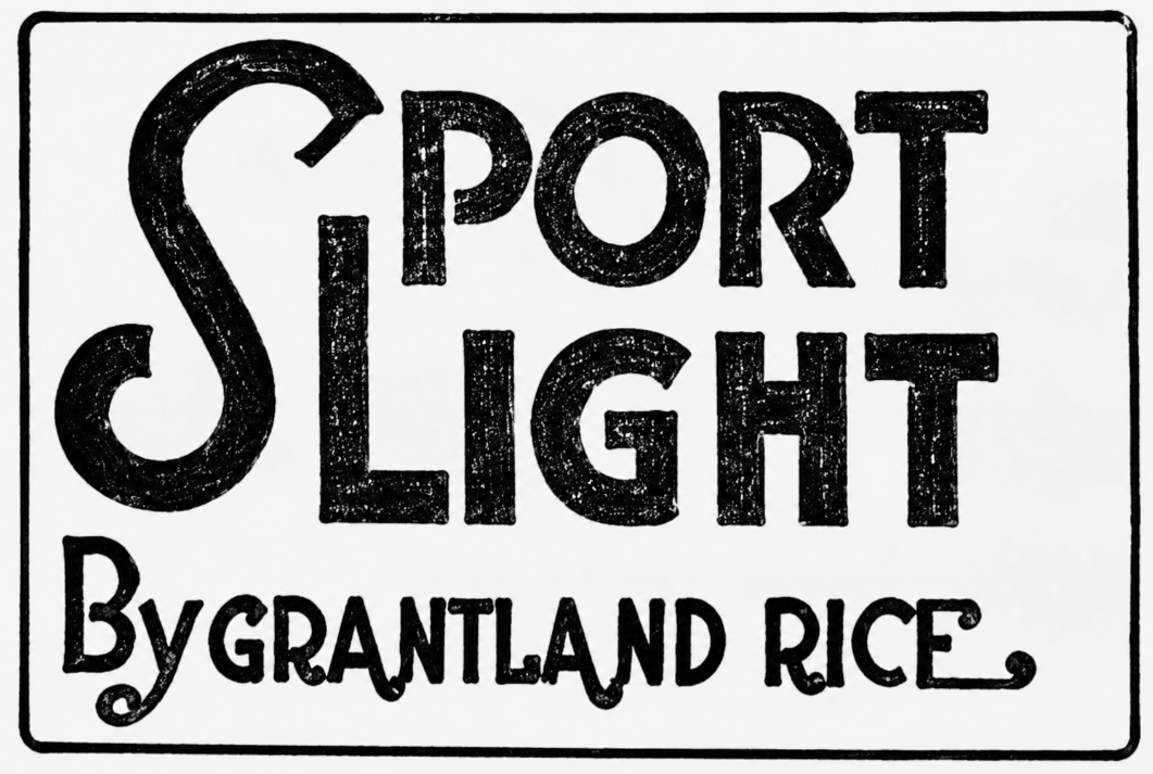 AI-enhanced newspaper masthead reading "Sport Light by Grantland Rice," the syndicated sports column written by legendary American sportswriter Grantland Rice in 1926.