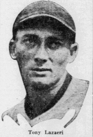 Black-and-white newspaper portrait of New York Yankees infielder Tony Lazzeri from a 1926 newspaper feature.