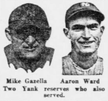 Newspaper composite portrait of Yankees infielders Mike Gazella and Aaron Ward with caption beneath.