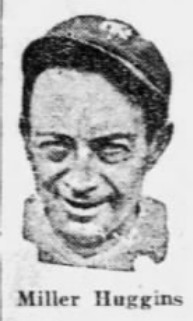 the top of the American League during the 1926 campaign. Black-and-white newspaper portrait of Yankees manager Miller Huggins wearing a New York cap.