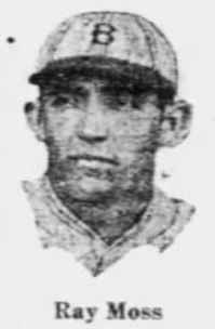 ewspaper portrait of pitcher Ray Moss wearing a baseball cap during the 1926 season.