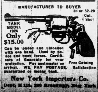 1926 newspaper advertisement for a mail-order .32-caliber revolver from New York Importers Co.