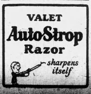 1926 advertisement for the self-sharpening Valet AutoStrop safety razor.