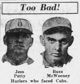 Newspaper portraits of Jess Petty and Buzz McWeeny, the Dodgers pitchers defeated by the Cubs in a July 10, 1926 doubleheader.