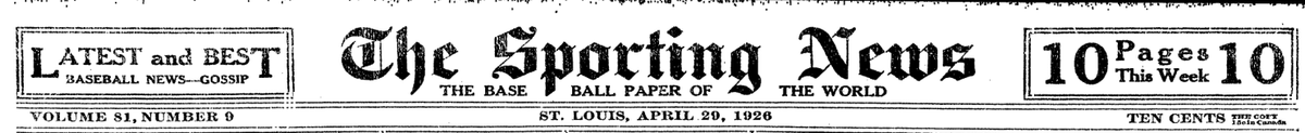 The Sporting News front page masthead, April 29, 1926, St. Louis edition, vintage baseball newspaper header with gothic typography