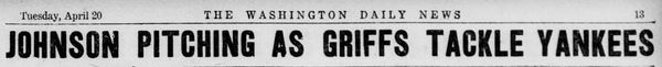 JOHNSON PITCHING AS GRIFFS TACKLE YANKEES