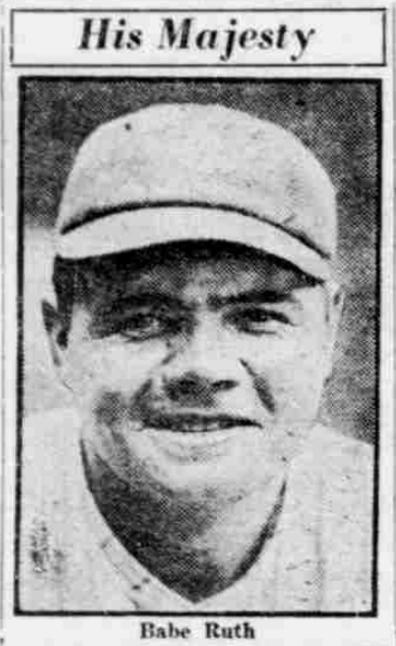 Close-up 1926 newspaper portrait of Babe Ruth smiling in his New York Yankees cap beneath the headline “His Majesty” during his powerful 1926 season.