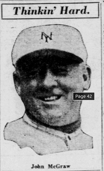 1926 newspaper portrait of New York Giants manager John McGraw ahead of the Christy Mathewson memorial game at Braves Field in Boston.