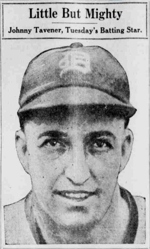 Johnny Tavener and June 22, 1926 baseball highlights featuring Detroit's win over St. Louis, National League pennant race action, and Kansas City Monarchs coverage.