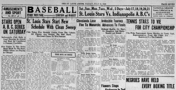 St. Louis Stars Sweep Cuban Stars to Open Second Half of 1926 Season