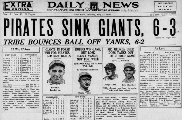 Pirates Punish Giants' Costly Error as George Uhle Downs Yankees in July 1926