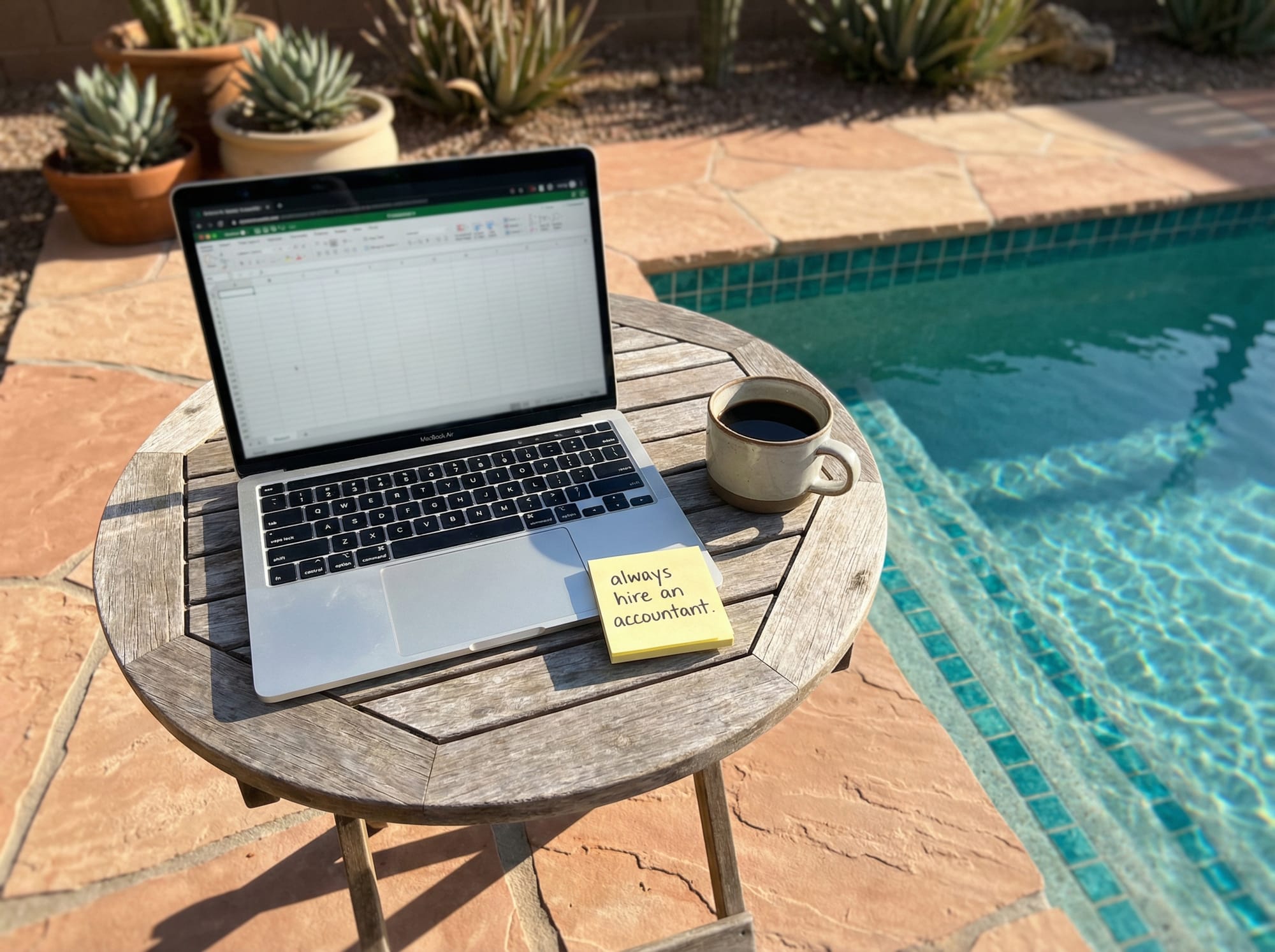 Tax prep from a pool in Arizona. The system makes this possible.