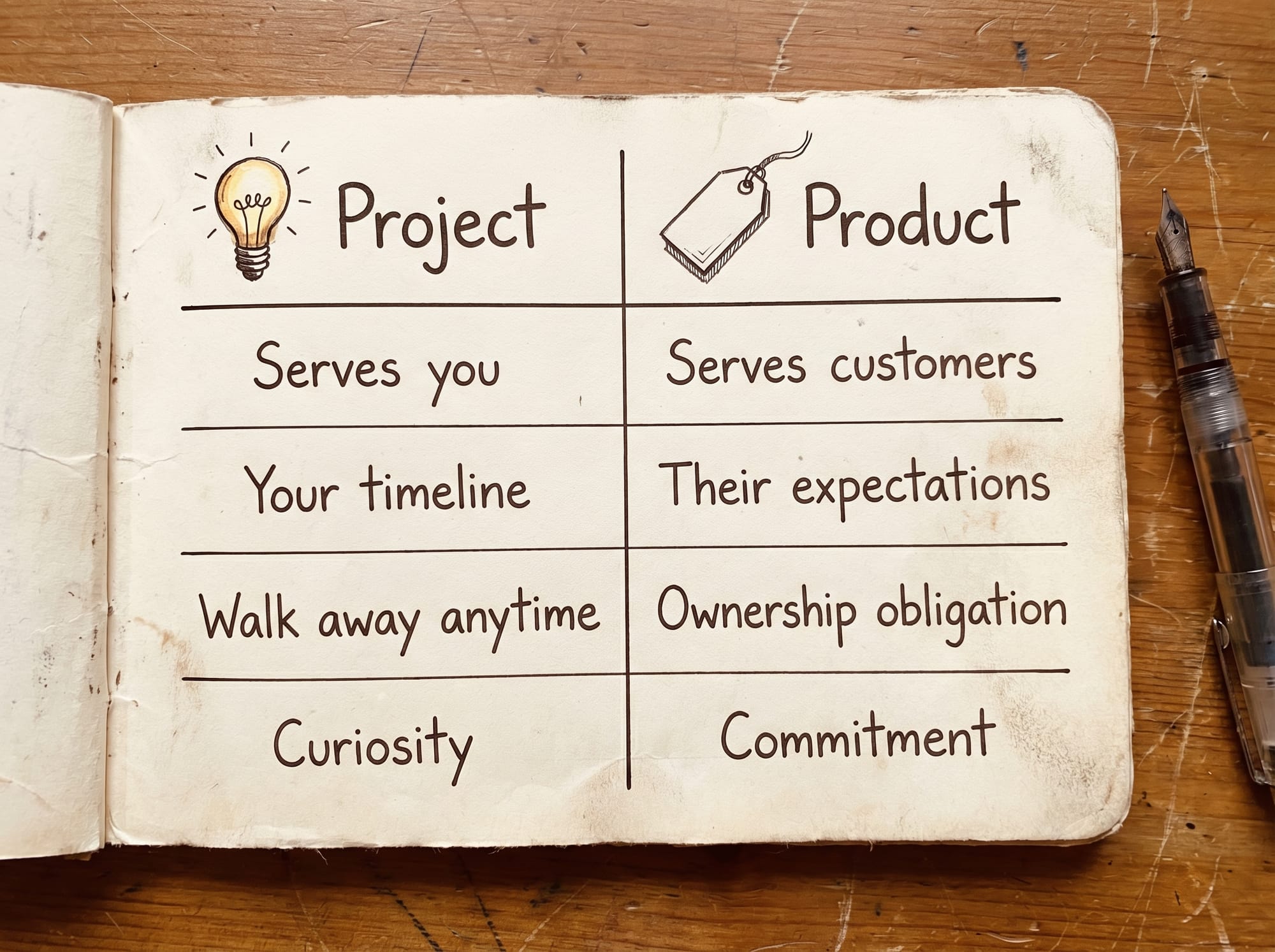 Comparison chart showing project traits versus product traits