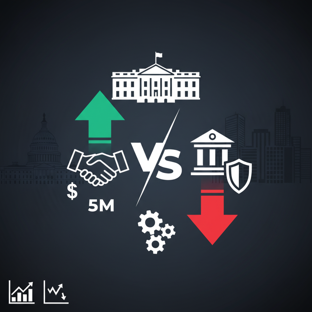 Political momentum and regulatory pressure collision: Fairshake's $5M political investment vs banking industry lobbying with White House negotiation stalemate
