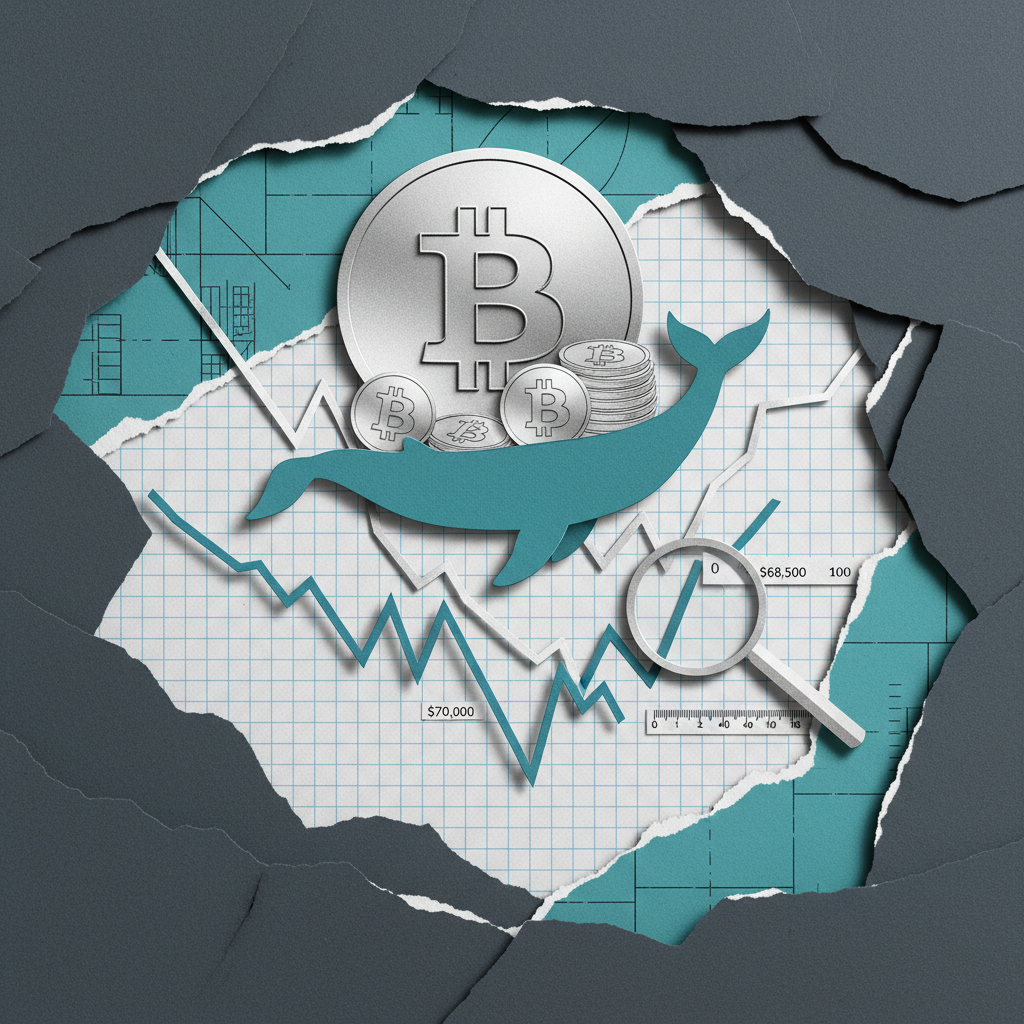 Bitcoin RSI oversold and whale accumulation bottom signal analysis paper-cut collage illustration