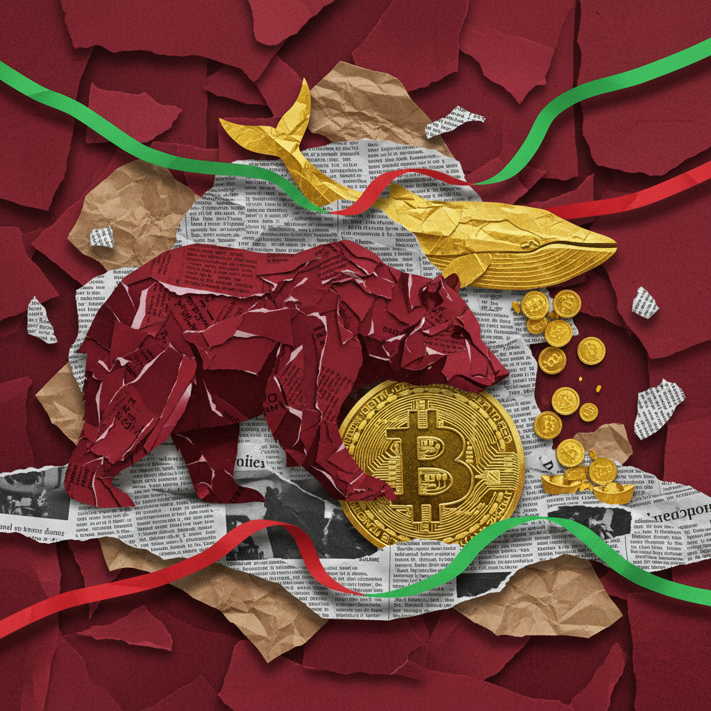 Bitcoin bear market extreme fear whale accumulation market divergence paper cut collage illustration