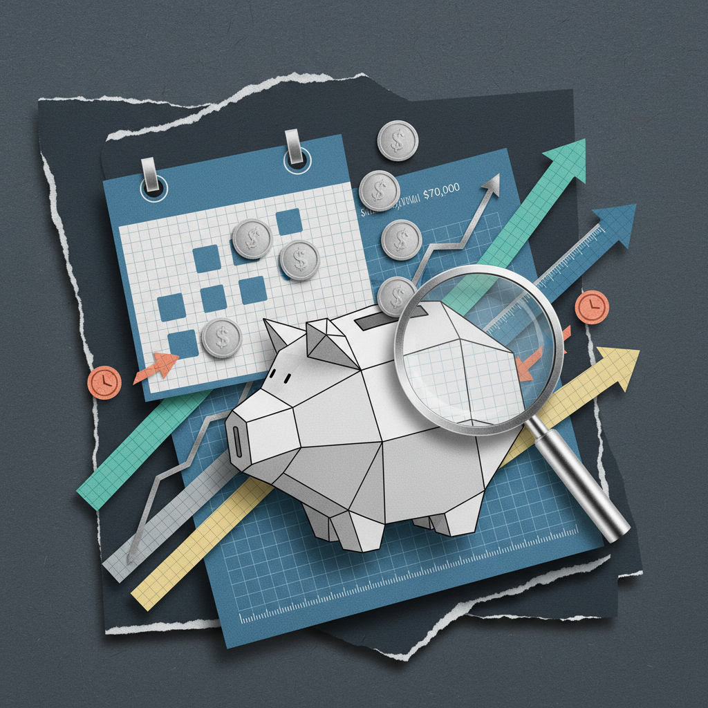 Crypto dollar-cost averaging DCA strategy showing regular investment intervals with growing returns papercut collage illustration