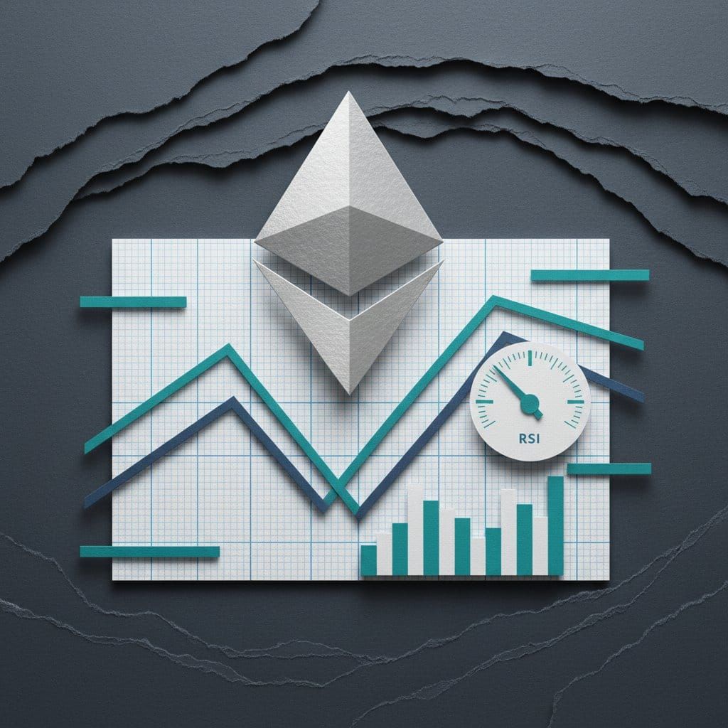 Ethereum ETH technical analysis 2026 weekly RSI cycle bottom death cross chart paper cut collage illustration