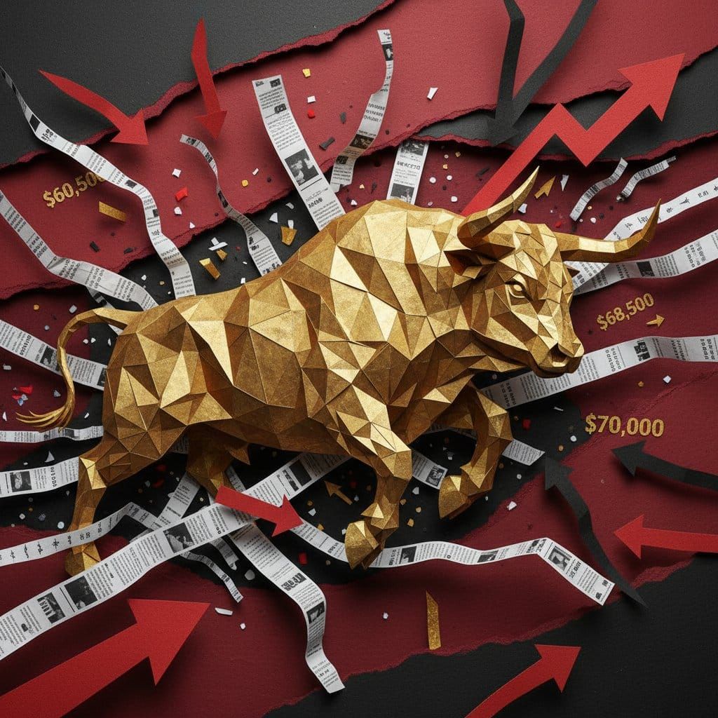 Bitcoin tariff shock crash institutional ETF buying whale accumulation historic RSI oversold April 2026 paper cut collage