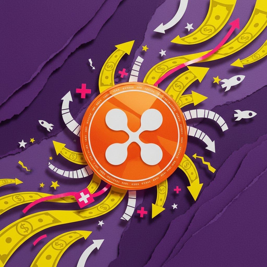 XRP ETP weekly inflow 120 million dollars led by Swiss institutional investors paper cut collage illustration