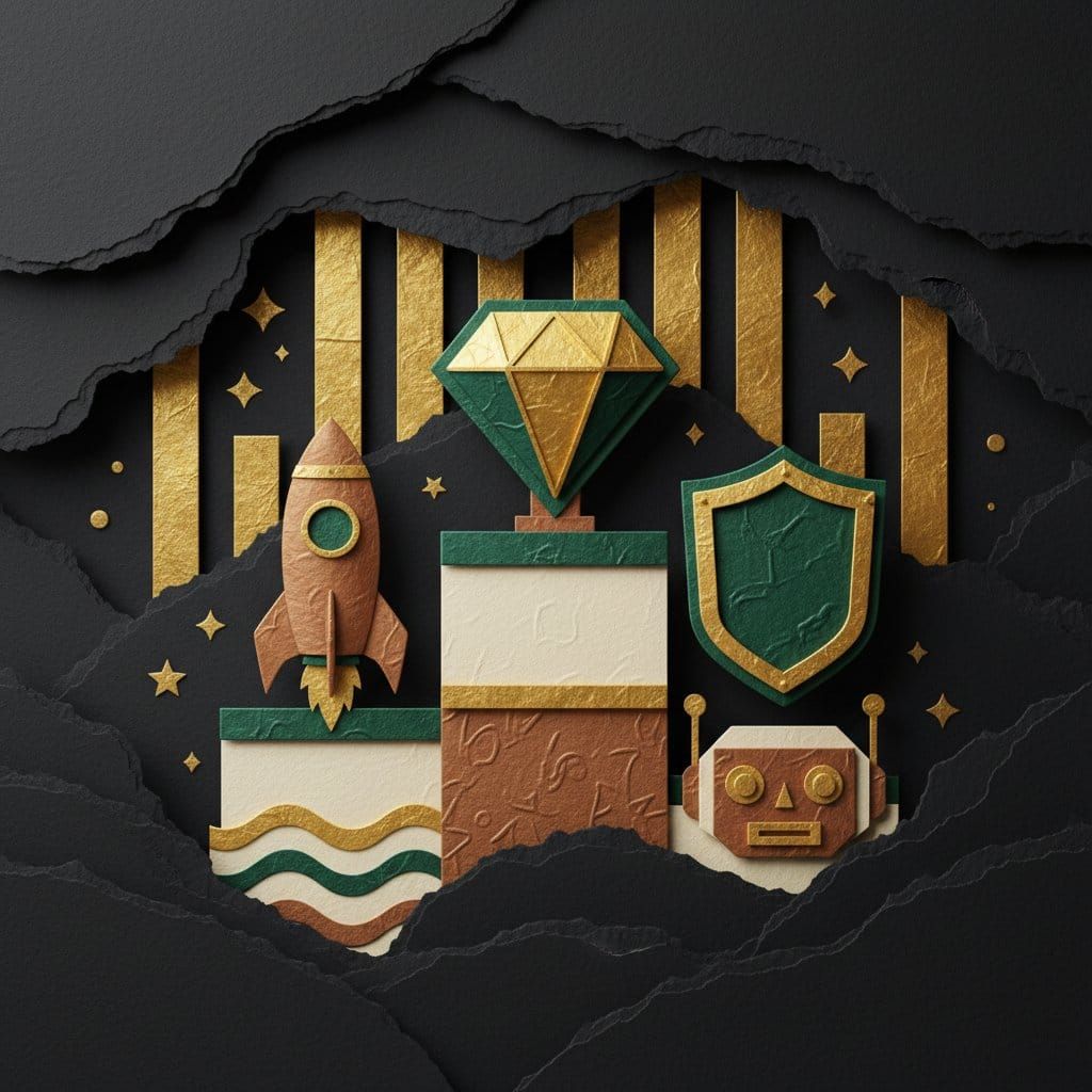 Top 5 altcoins April 2026 ETH Solana XRP BLUR VIRTUAL data-driven picks paper cut collage illustration