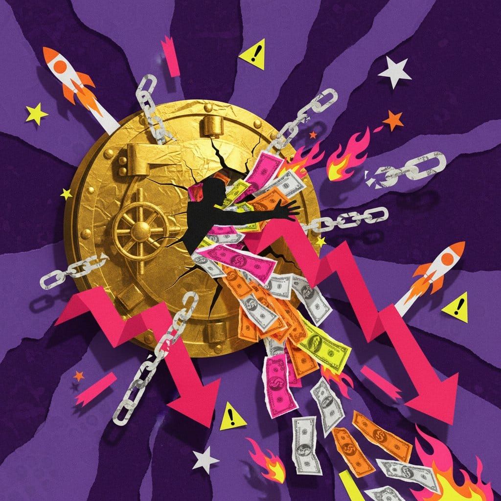 WLFI World Liberty Financial $75M own token collateral borrowing Dolomite FTX risk warning paper cut collage illustration