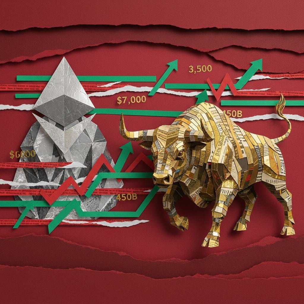 Ethereum and Bitcoin surge on crypto markets Morgan Stanley MSBT Bitcoin ETF launch April 14 2026 paper cut collage illustration