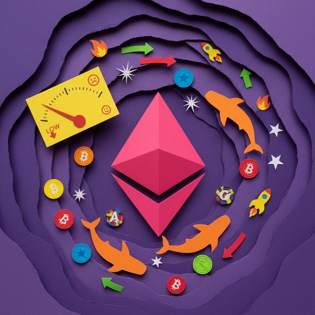 Altcoin Season Index 34 Bitcoin Season ETH whale exchange outflow extreme fear market analysis paper cut collage illustration
